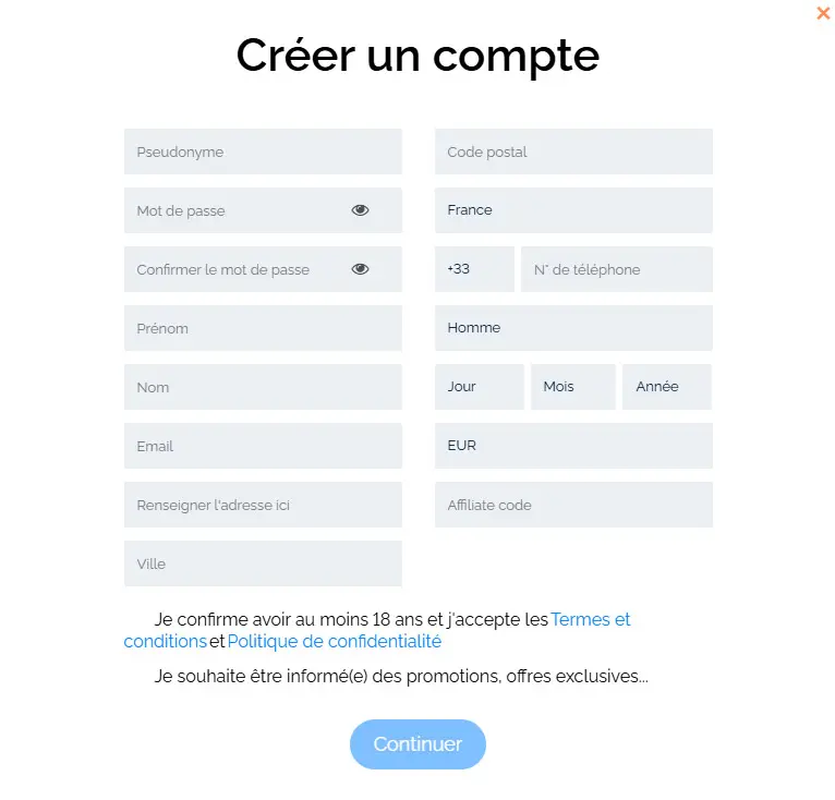 Registration process BETWAY CASINO